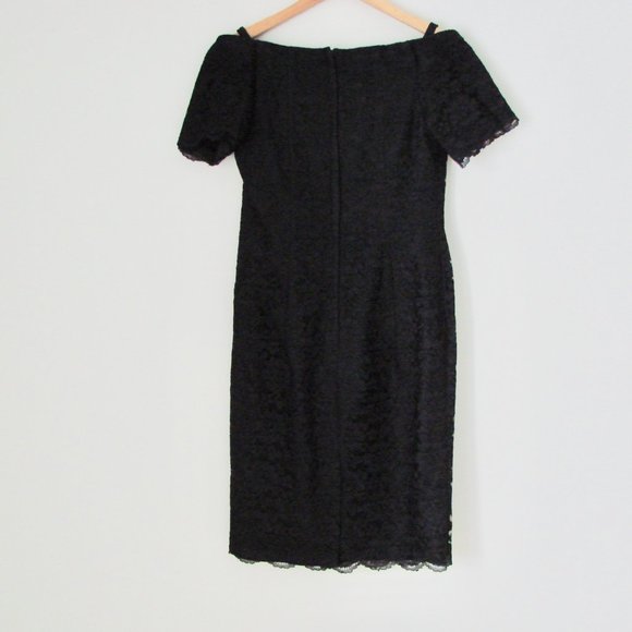 Vintage 80s 90s Black Lace Cocktail Dress Off Shoulder LBD Holiday Party Small - Picture 11 of 13